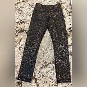 Zyia Active Black with Gold Metallic High Rise Light & Tight  7/8 Leggings.